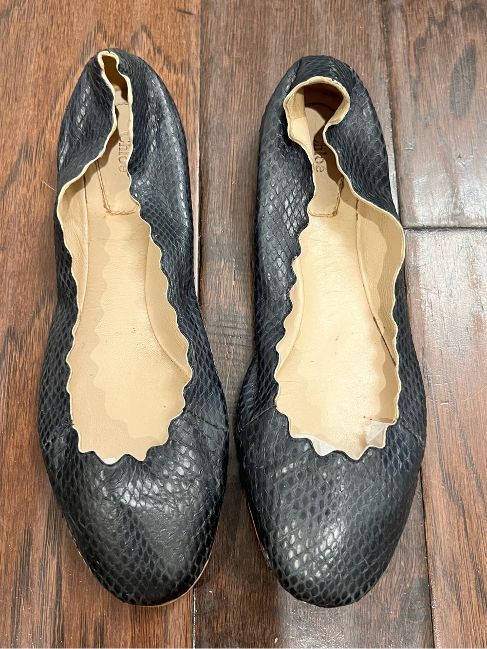 Chloé Lauren Python-Embossed Leather Ballerina Flats